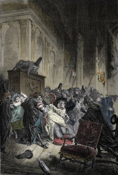 Représentation de la mort de Jean-Baptiste Poquelin, dit Molière (1622-1673), mort de congestion pulmonaire lors d
