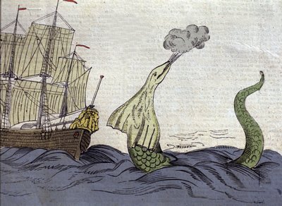 Représentation du serpent de mer vu par le missionnaire norvégien Hans Egede (1686-1758) lors de son voyage au Groenland. Gravure du XVIIIe siècle - Unknown artist