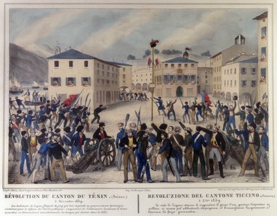 Révolution du canton du Tessin en Suisse le 5 décembre 1859. Gravure du 19ème siècle. - Unknown artist