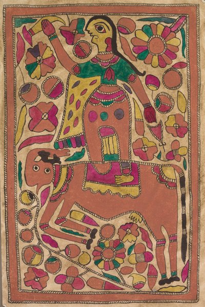 Cavalier et créature à quatre pattes avec motif floral - Unknown artist