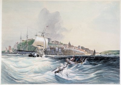 Mer agitée et vue de Québec - Unknown artist