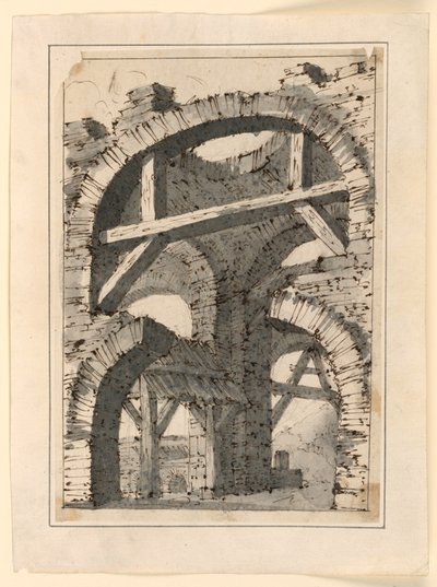 Arches en pierre brute renforcées par des poutres en bois - Unknown artist