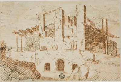 Ruines avec hangar de ferme - Unknown artist