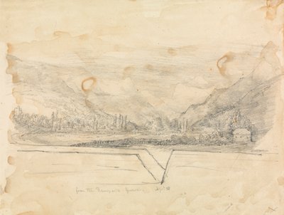 Paysage rural avec montagnes au loin - Unknown artist