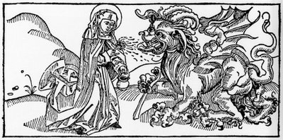 Sainte Marthe et la Tarasque - Gravure de « Leben der Heiligen - sommerteil » (Le livre des saints) par Jacobus (Jacques) de Voragine (1228-1298). Lübeck 1488 - Unknown artist