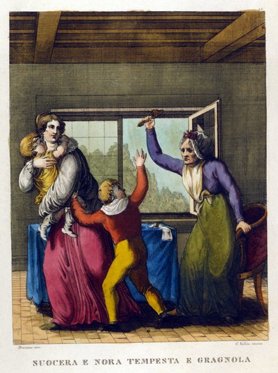 Dictons : « Belle mère et fille, tempête et grêle ». Illustration d