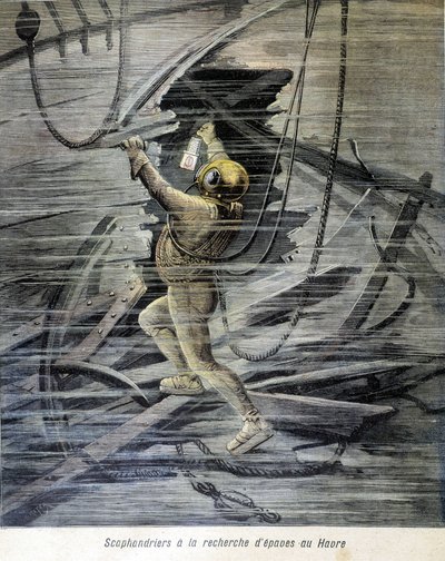 Scaphandrier cherchant des épaves au Havre. Illustration du « Petit Journal » de 1892. - Unknown artist