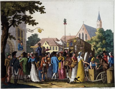 Scène de promenade au 18ème siècle - gravure - Unknown artist