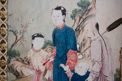 Scènes de la vie quotidienne en Chine (détail du papier peint chinois, cabinet chinois, résidence de chasse, par Filippo Juvarra, Stupinigi, Piémont, Italie) - Unknown artist
