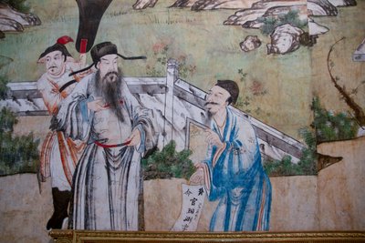 Scènes de la vie quotidienne en Chine (détail du papier peint chinois, cabinet chinois, résidence de chasse, par Filippo Juvarra, Stupinigi, Piémont, Italie) - Unknown artist