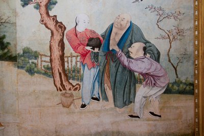 Scènes de la vie quotidienne en Chine, détail du papier peint chinois, cabinet chinois, résidence de chasse, par Filippo Juvarra (1678-1736), Stupinigi, Piémont, Italie - Unknown artist