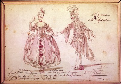 Scénographie : dessin de costumes pour la pastorale « Naïs » par Jean-Philippe Rameau (1683-1764) 1764. Aquarelle. - Unknown artist