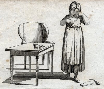 Écolière cherchant à faire ses devoirs. Gravure fin XVIIIe siècle. Collection privée. - Unknown artist