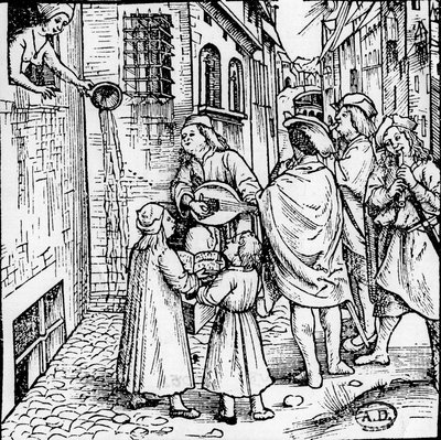 Sérénade estudiantine (musiciens), Bâle, vers 1500 - gravure, Bibl. - Unknown artist