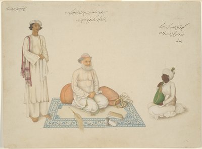 Shah Inayat Allah de Sind avec son musicien Makkhu et son assistant Shaykh Qiyam al-Din, page de l