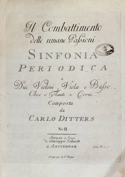 Page de partition de la Symphonie périodique (le Combat des passions humaines) par Karl Ditters von Dittersdorf - Unknown artist
