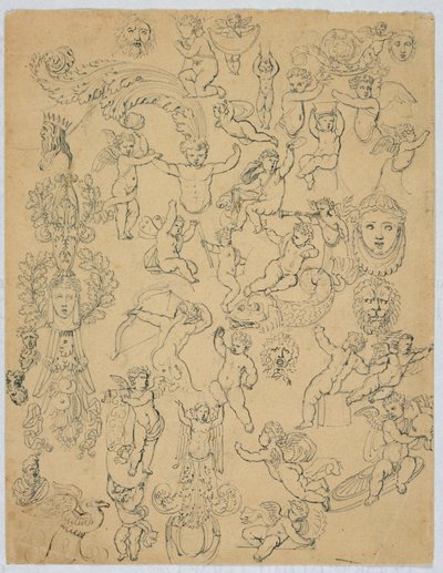 Feuille avec putti et études d