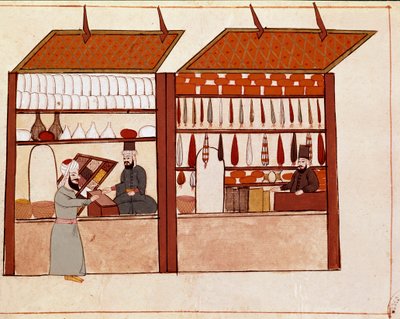Boutiques dans les rues de Constantinople. Miniature tirée d