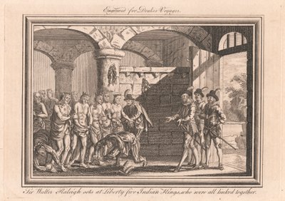 Sir Walter Raleigh libère cinq rois indiens, qui étaient tous enchaînés ensemble - Unknown artist