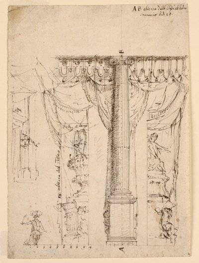 Esquisse pour trois ailes latérales avec une partie du cadre du proscenium - Unknown artist