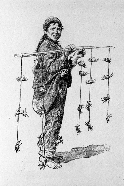 Petit métier : un enfant vendeur de crabes. Gravure sicilienne du XIXe siècle - Unknown artist