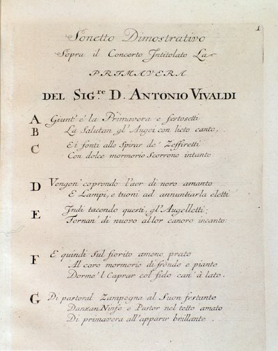 Sonnet au début du Printemps (La primavera) concerto dans Il cimento dell