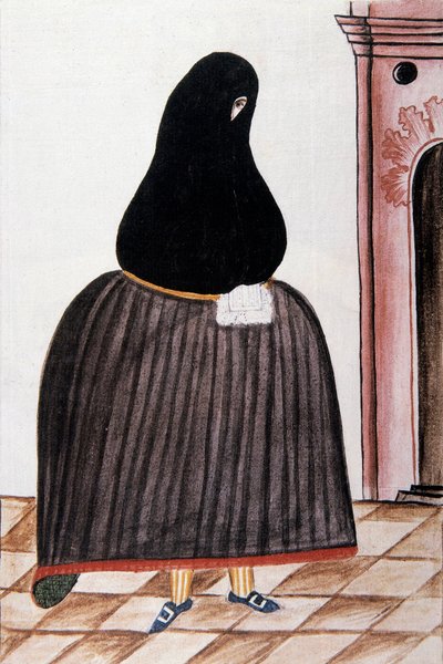 Femme espagnole portant un voile couvrant son visage, de "Trujillo del Peru" ou "Codex Martínez Compañón", par Baltazar Martinez Compañón y Bujanda, évêque de Trujillo (1782-1785) - Unknown artist