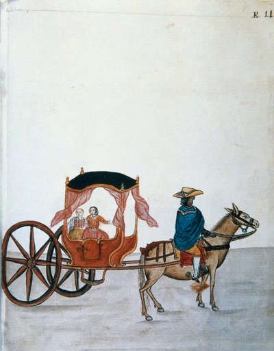 Femmes espagnoles dans une calèche tirée par un Indien, du livre "Trujillo del Peru" ou "Codex Martínez Compañón", par Baltazar Martinez Compañón y Bujanda, évêque de Trujillo (1782-1785) - Unknown artist