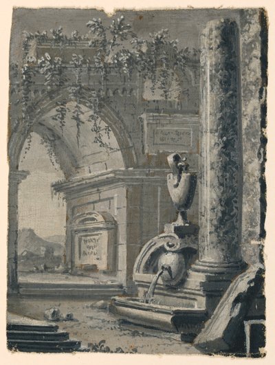 Décor de scène, vues antiques dans le jardin - Unknown artist