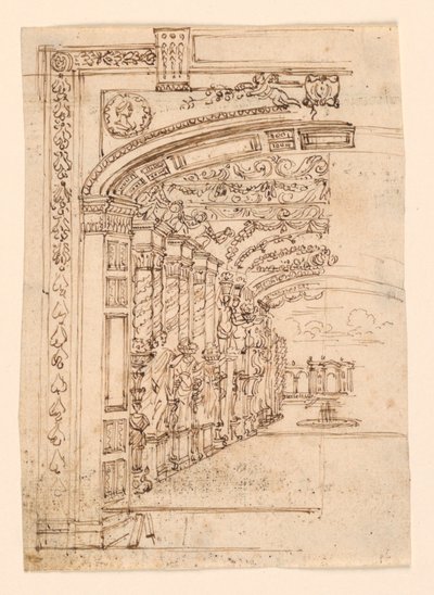 Décor de scène : Arcade menant à un jardin - Unknown artist