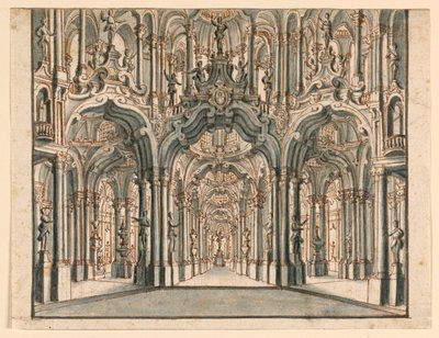Décor de scène, salle du palais avec arcades - Unknown artist