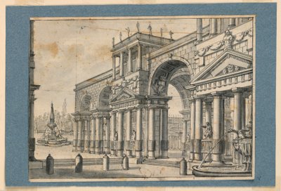 Décor de scène, colonnade et fontaines - Unknown artist
