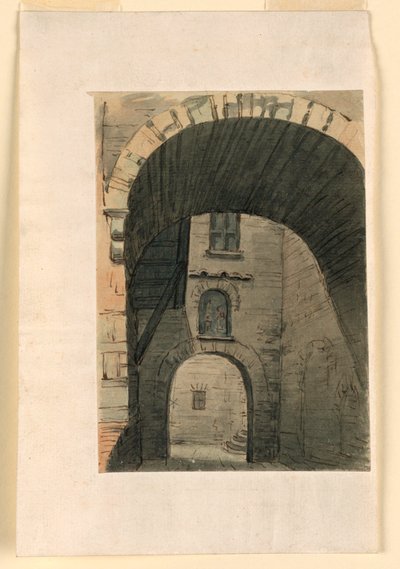 Décor de scène, cour dans un vieux bâtiment - Unknown artist