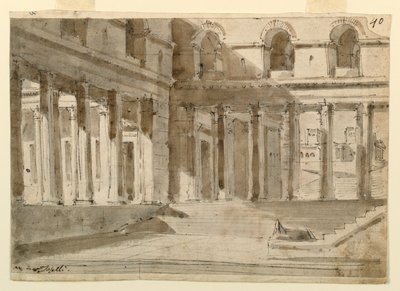 Décor de scène, cour du palais avec escaliers - Unknown artist