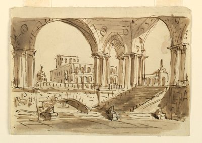 Décor de scène, Portique et escaliers - Unknown artist