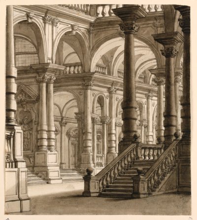 Décor de scène, portique avec escalier - Unknown artist