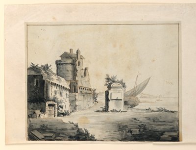 Décor de scène, ruines près du rivage - Unknown artist