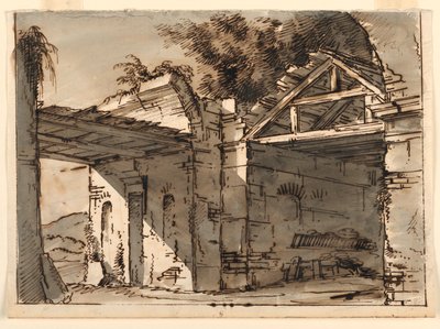 Décor de scène, Ruines dans le paysage - Unknown artist