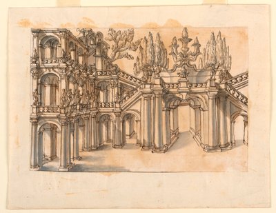 Décor de scène : Escalier dans le parc - Unknown artist