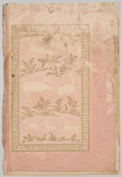 Scènes pochoirées de lion et de gazelle (verso) - Unknown artist