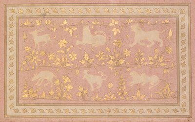 Scènes pochoirées de lion et de gazelle (verso) - Unknown artist