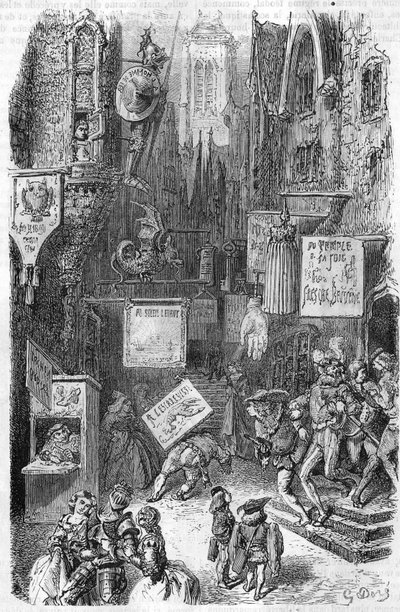 Scène de rue au Moyen Âge. Gravure du XIXe siècle. - Unknown artist