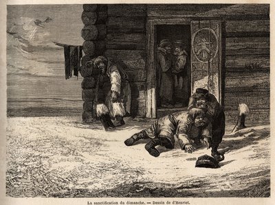 Sanctification du dimanche avec de la liqueur de cumin, ouvriers de Dorpat. Dessin de Henriet, pour illustrer son voyage dans les provinces baltes russes en 1851-54. Gravure dans « Le tour du monde », édité par Edouard Charton - Unknown artist