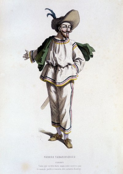 Tabarin, « personnage des Farces Tabariniques » (par Tabarin 1622), dans « Le théâtre français au 16ème et 17ème siècle, antérieur à Molière » par Edouard Fournier - Unknown artist