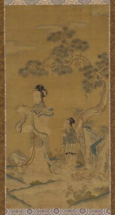 Tapisserie : une immortelle taoïste et une assistante sous un pin - Unknown artist