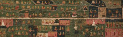 Bannière de temple avec sites de pèlerinage et scènes du Svayambhu-purana (Texte ancien du Bouddha primordial) - Unknown artist