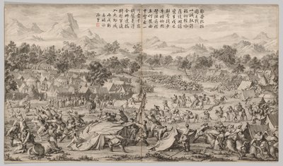 La bataille à Elei Zhalatu : des scènes de bataille de la répression des rébellions dans les régions occidentales, avec des poèmes impériaux - Unknown artist