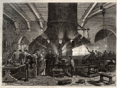 Le Doge de Venise visitant les verreries de Murano - gravure dans "Les Merveilles de l