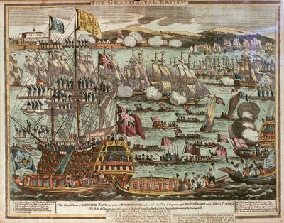La grande revue navale. Cette grande revue de la marine britannique a eu lieu à Portsmouth les 24 et 25 juin 1814 en présence du prince régent et de ses visiteurs royaux, c. 1814 - Unknown artist