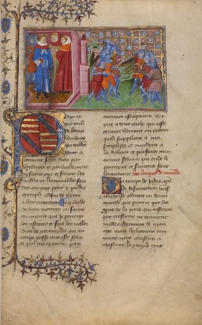 Le roi du Danemark avec des clercs et une scène de bataille - Unknown artist